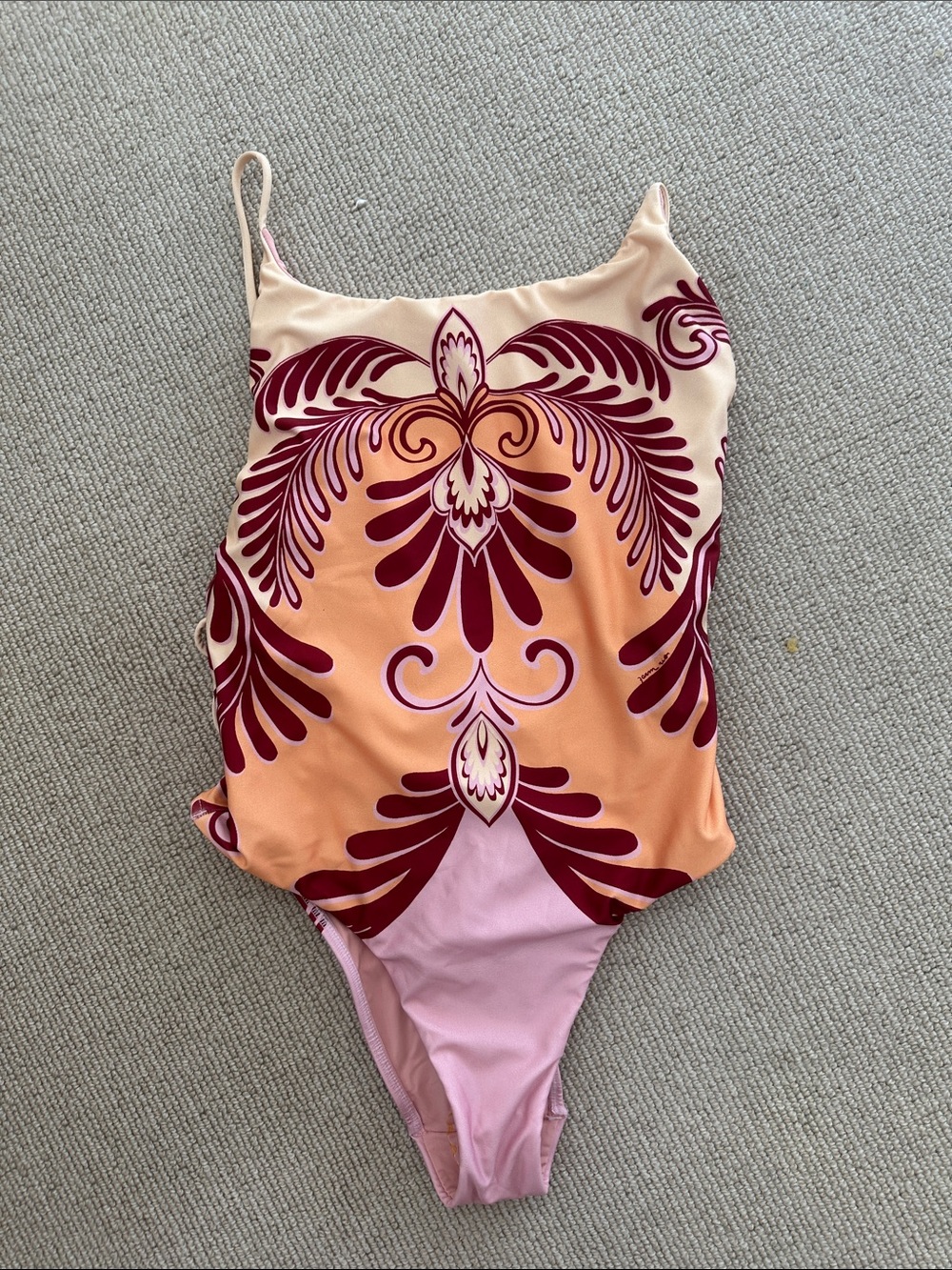Farm Rio Pink & Peach One-Piece Swimsuit with Maroon Floral Print small